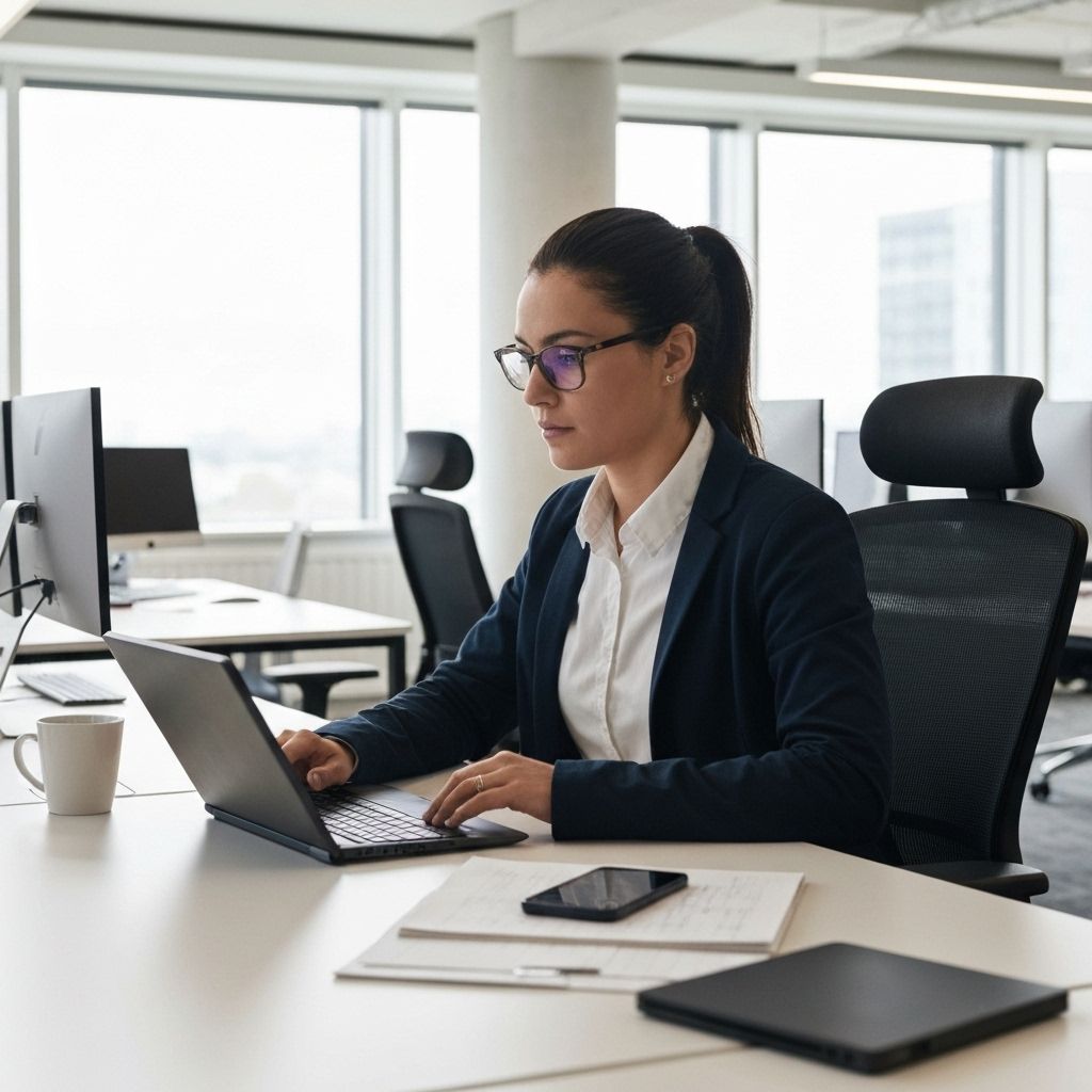 Person using screen reader technology in modern office